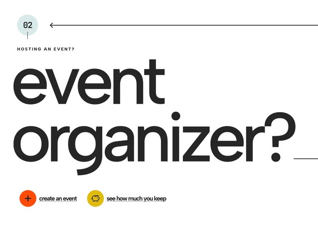 hosting an event? — the 02 event organizer graphic with create-an-event and see-how-much-you-keep buttons